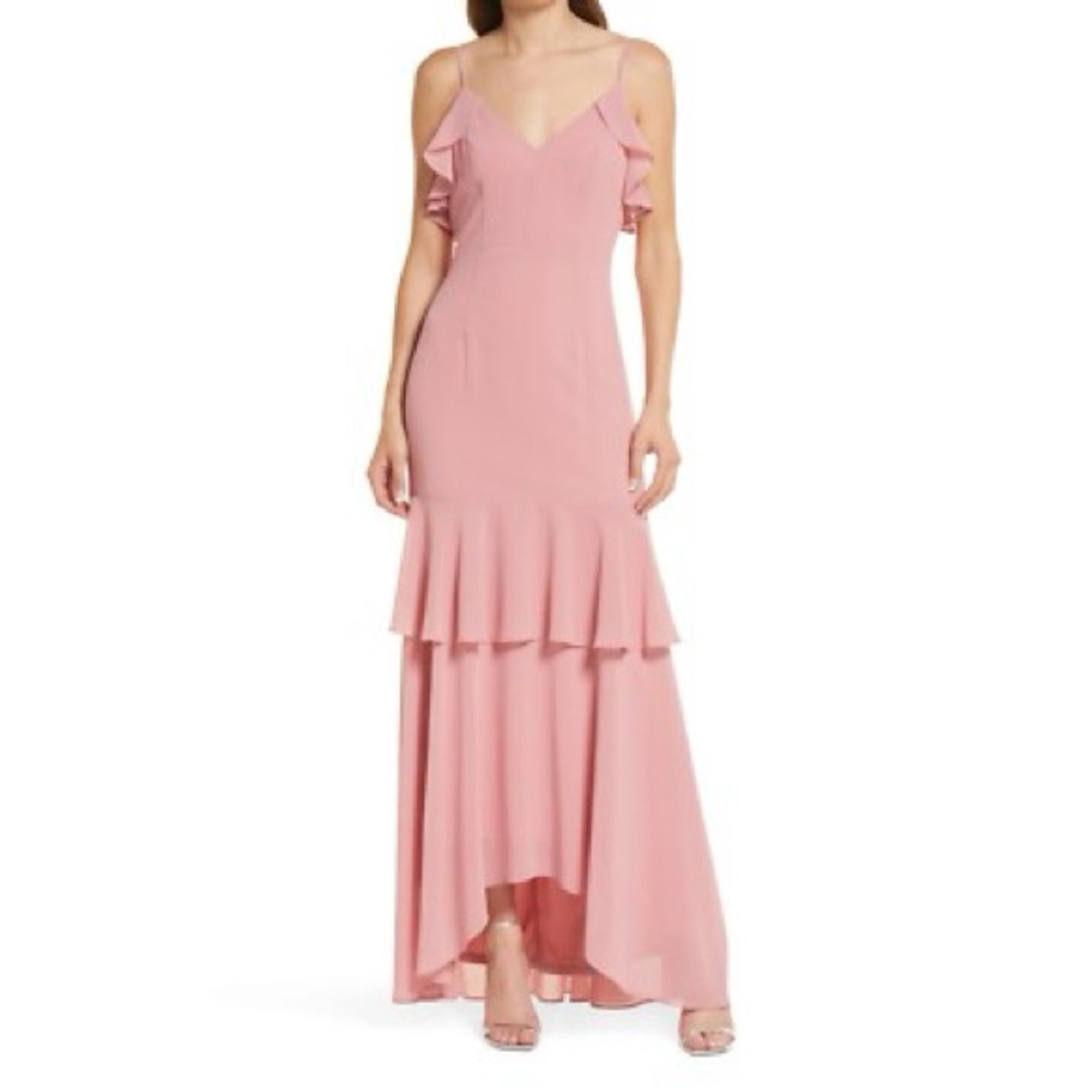 Lulus Cherish the Moment Pink Ruffled High-Low Maxi Dress
